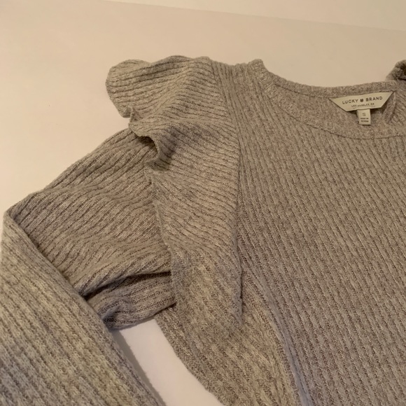 Lucky brand ribbed long flutter sleeve top grey - Picture 4 of 6
